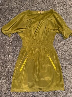 princess vera wang Olive Green Short Dress with Yellow Zippers